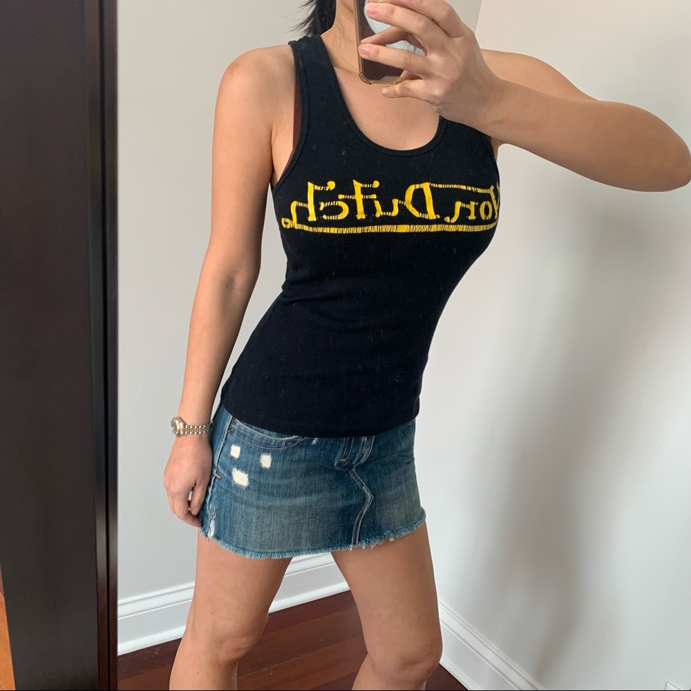 Vintage Von Dutch Women Tank Top Black with Yellow Logo Size Small